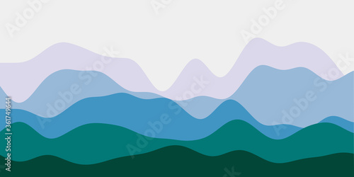 Abstract purple, blue, green hills background. Colorful waves beautiful vector illustration.