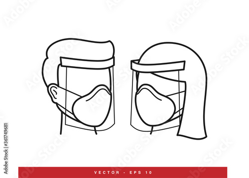 Covid-19 protection equipments line icon. Face mask