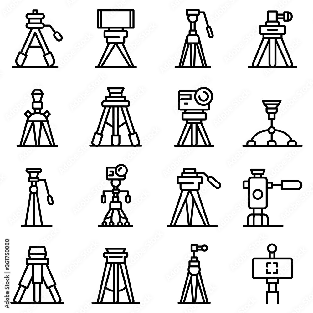 Tripod icons set. Outline set of tripod vector icons for web design isolated on white background Tripod icons set. Outline set of tripod vector icons for web design isolated on white background
