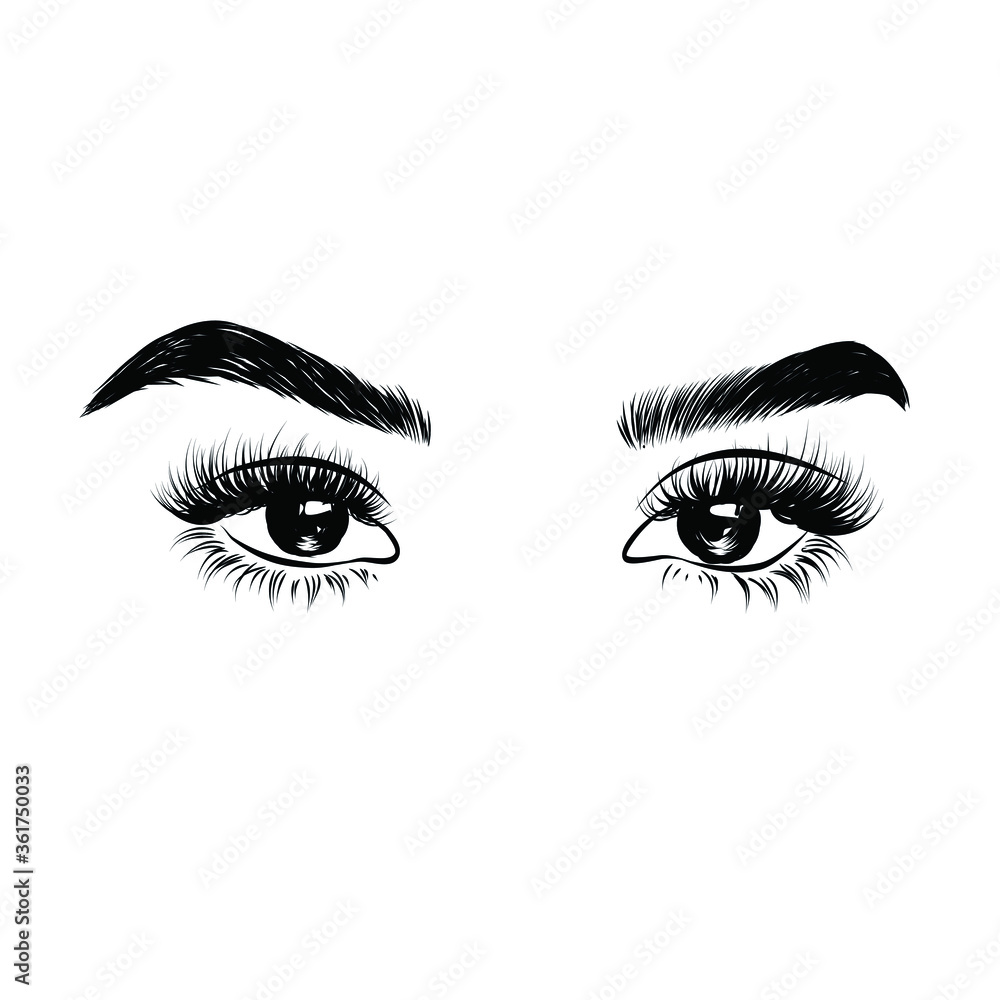 Sleek fashion illustration of the eye with luxe makeup and natural eyebrow. Hand drawn vector idea for business visit cards, templates, web, salon banners,brochures. Microblading visit card Sleek fashion illustration of the eye with luxe makeup and natural eyebrow. Hand drawn vector idea for business visit cards, templates, web, salon banners,brochures. Microblading visit card