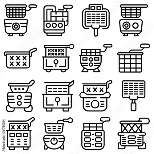 Deep fryer icons set. Outline set of deep fryer vector icons for web design isolated on white background