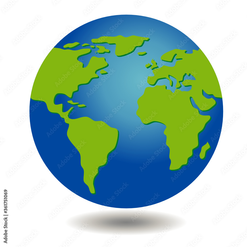A global earth isolated on white background with shadow under. A world is floating. A global earth isolated on white background with shadow under. A world is floating.