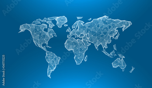 Сreative concept of the globe map world. Earth map vector illustration in 3D polygonal style. Futuristic background. Plexus effect.