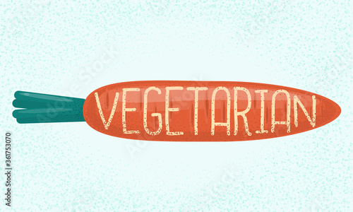 Vegan illustration with dotted texture. Fresh vegetarian carrot.