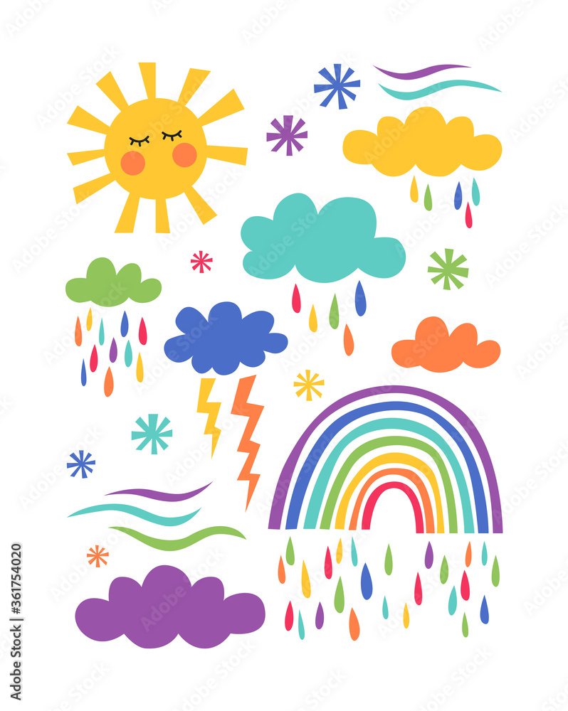 Collection of the cute symbols of the weather forecast