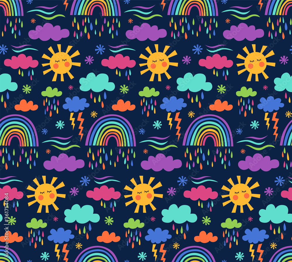 Seamless pattern of the symbols of the weather forecast