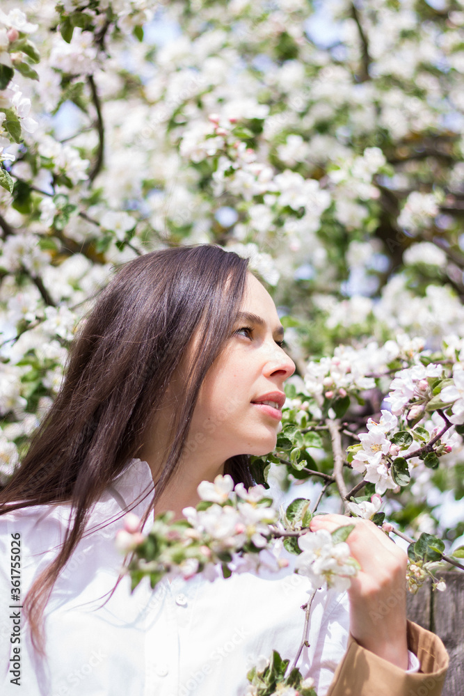 girl in the flowers of the apple tree girl in the flowers of the apple tree