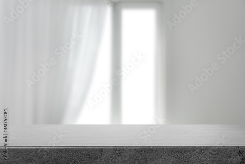 Fototapeta Naklejka Na Ścianę i Meble -  Empty grey stone surface and blurred view of modern window