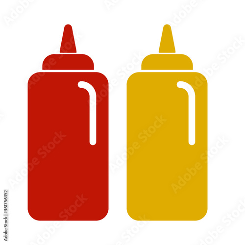 Ketchup and mustard squeeze bottle vector icon illustration
