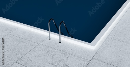Fotografi entry to blue water swimming pool.  3d render.