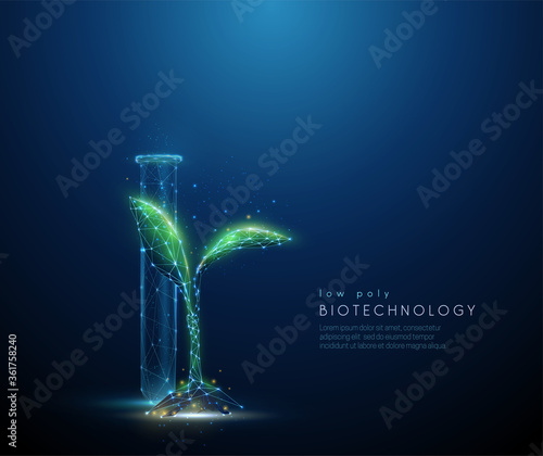 Green plant sprout and tube. Biotechnology concept