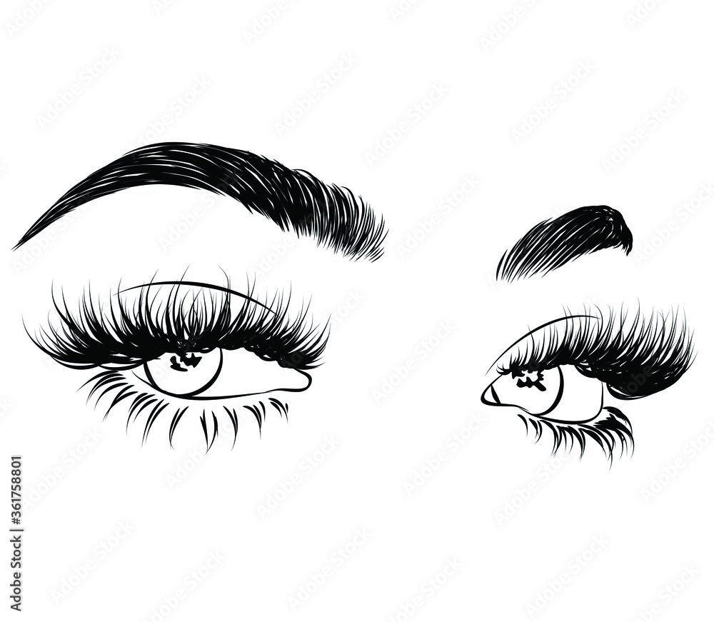 Sleek fashion illustration of the eye with luxe makeup and natural eyebrow. Hand drawn vector idea for business visit cards, templates, web, salon banners,brochures. Microblading visit card Sleek fashion illustration of the eye with luxe makeup and natural eyebrow. Hand drawn vector idea for business visit cards, templates, web, salon banners,brochures. Microblading visit card
