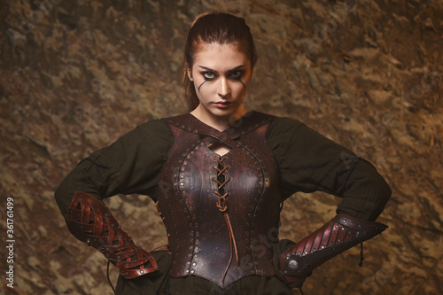 Vászonkép Proud warrior woman with leather armor