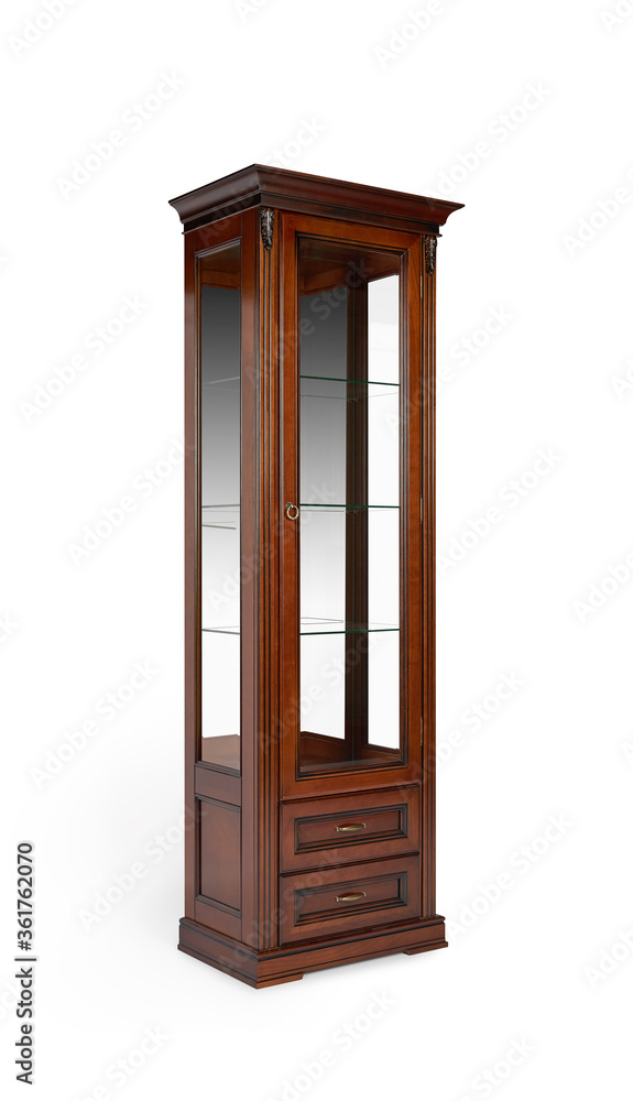 Obraz premium Cabinet showcase in classic style made of solid wood on a white background