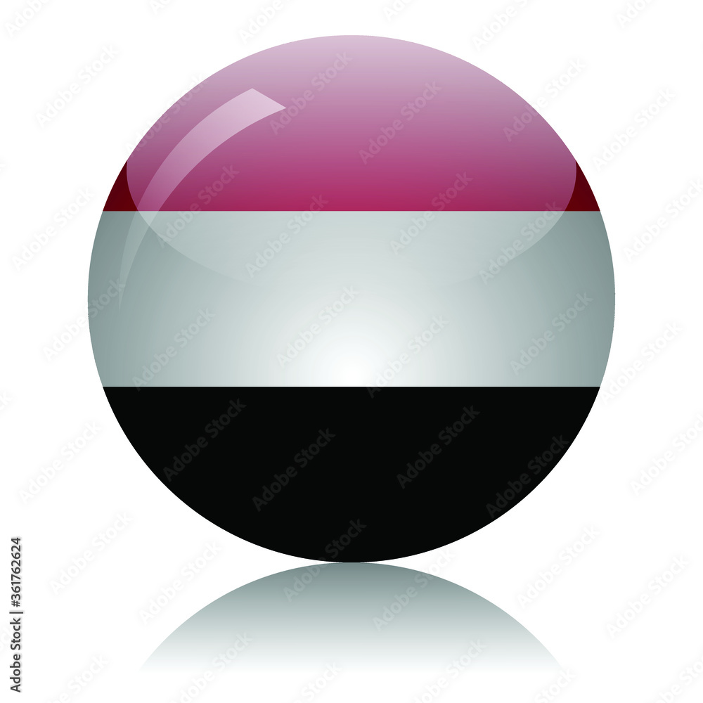 Yemen flag glass button vector illustration Yemen flag glass button vector illustration