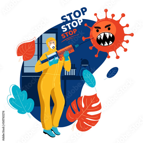 Scientist armed with syringe with vaccine