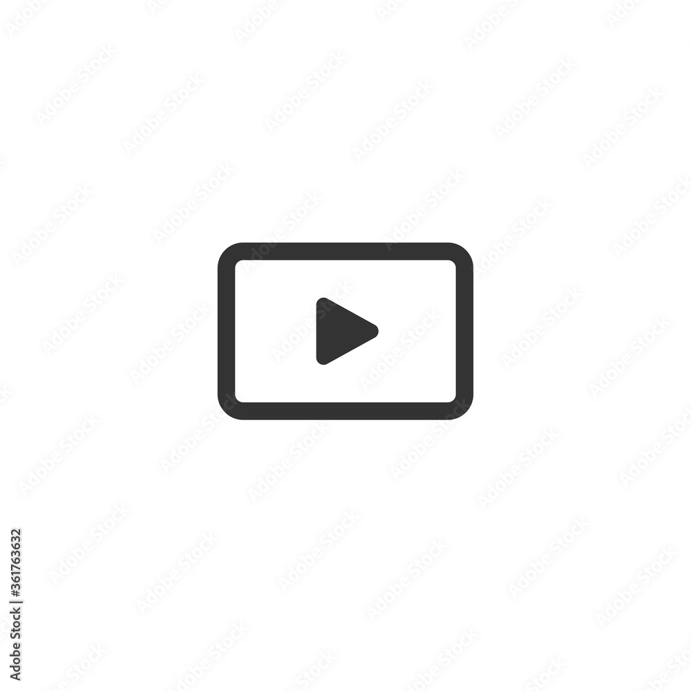 black computer monitor with play sign isolated on white. Flat vector simple icon. black computer monitor with play sign isolated on white. Flat vector simple icon.