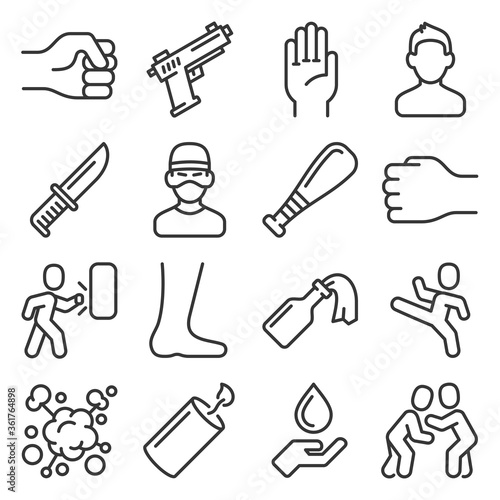 Violence and Crime Icons Set. Line Style Vector
