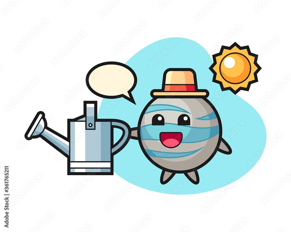 Planet cartoon holding watering can