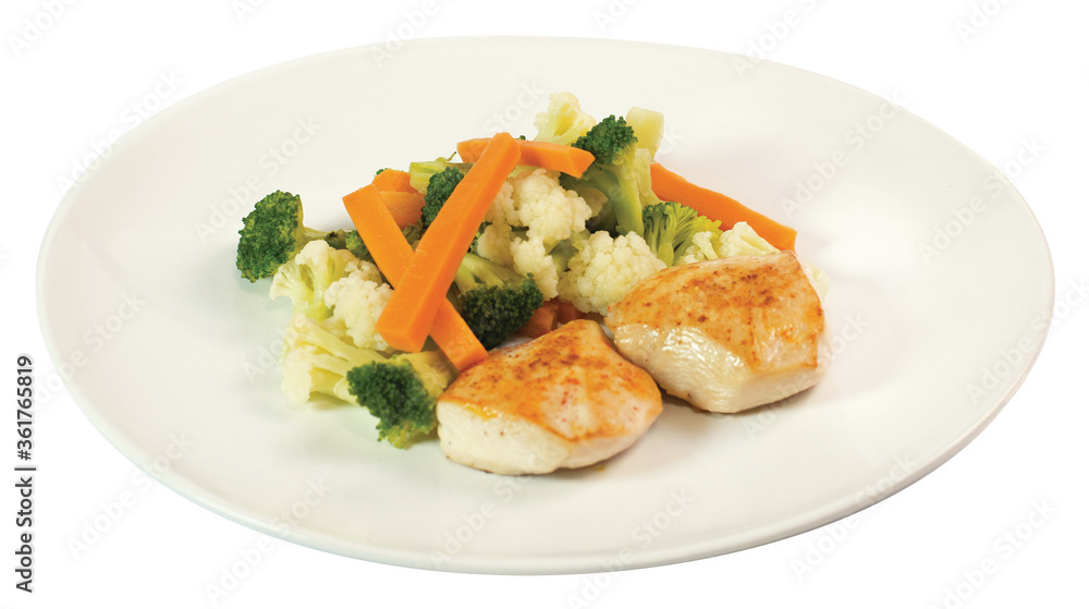 Frango grelhado com legumes cozidos Frango grelhado com legumes cozidos