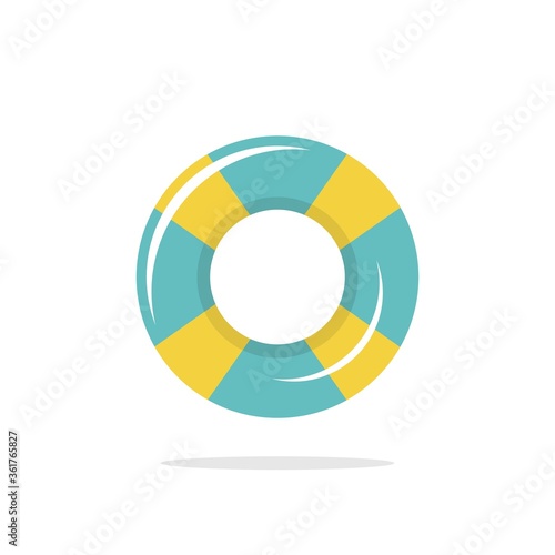 Blue and yellow swimming rubber ring on white background.