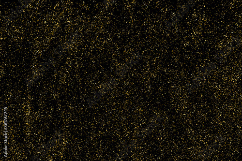 Gold glitter texture isolated on black. Amber particles color. Celebratory background. Golden explosion of confetti. Design element. Digitally generated image. Vector illustration, EPS 10.