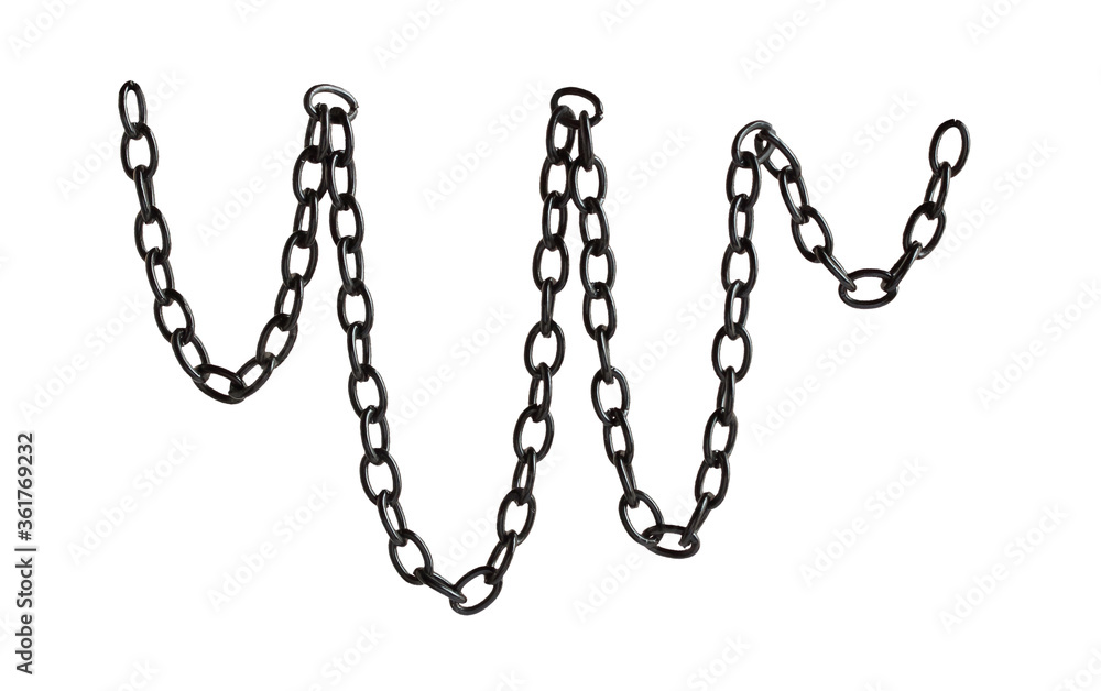 Fragment of a black metal chain on a white background. Isolated Fragment of a black metal chain on a white background. Isolated