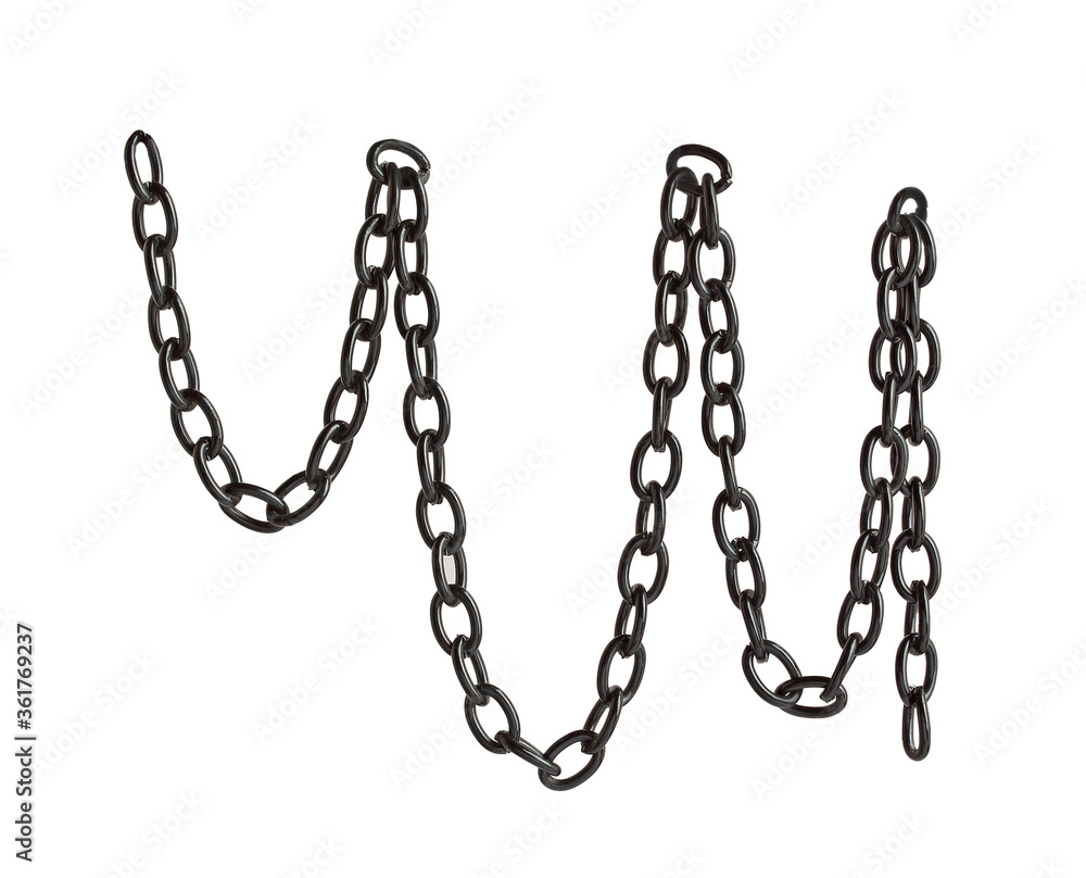 Fragment of a black metal chain on a white background. Isolated Fragment of a black metal chain on a white background. Isolated