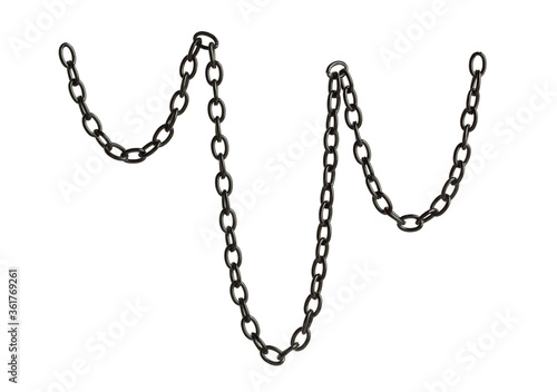 Fragment of a black metal chain on a white background. Isolated
