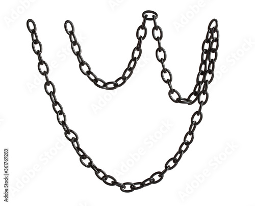 Fragment of a black metal chain on a white background. Isolated