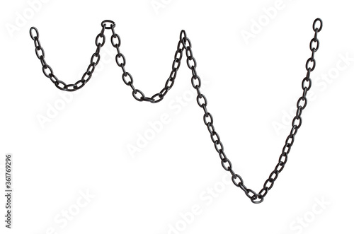 Fragment of a black metal chain on a white background. Isolated