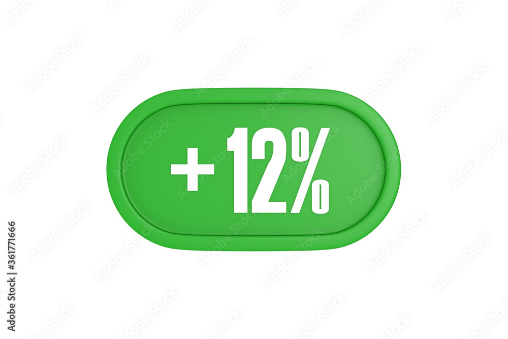 12 Percent increase 3d sign in green color isolated on white background, 3d illustration. 12 Percent increase 3d sign in green color isolated on white background, 3d illustration.