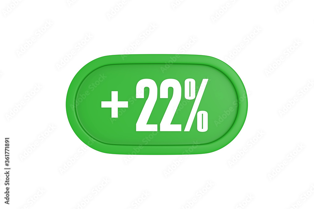 22 Percent increase 3d sign in green color isolated on white background, 3d illustration. 22 Percent increase 3d sign in green color isolated on white background, 3d illustration.