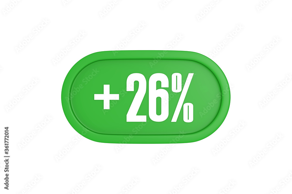 26 Percent increase 3d sign in green color isolated on white background, 3d illustration. 26 Percent increase 3d sign in green color isolated on white background, 3d illustration.