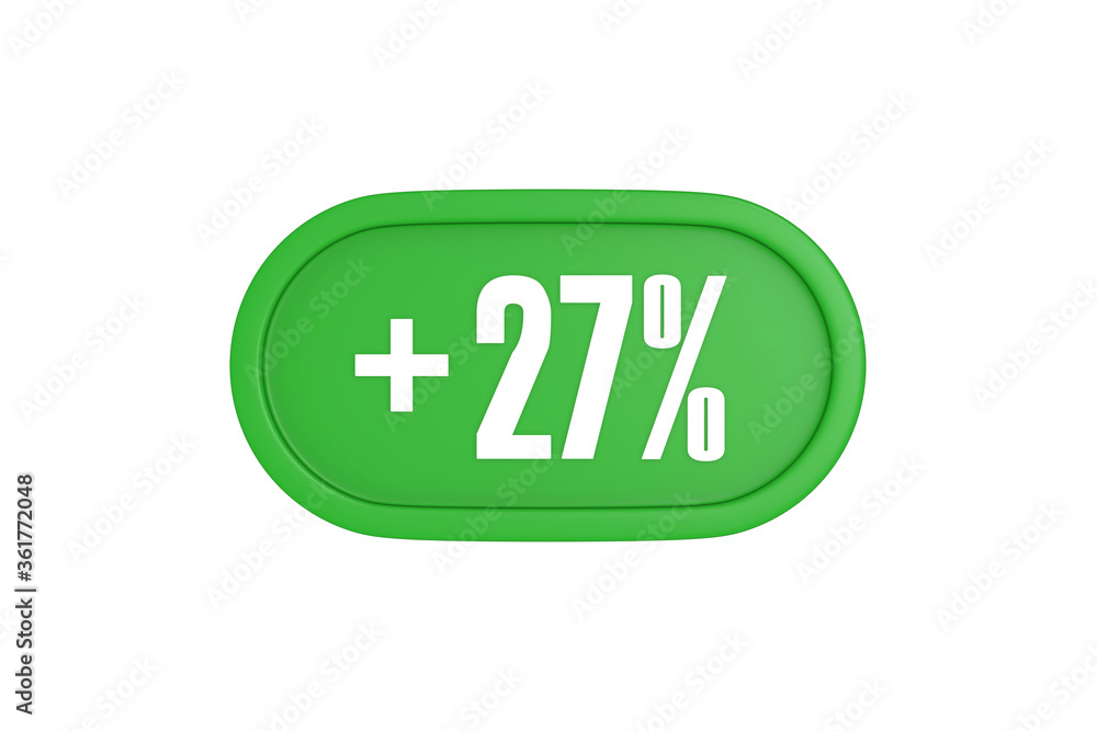 27 Percent increase 3d sign in green color isolated on white background, 3d illustration. 27 Percent increase 3d sign in green color isolated on white background, 3d illustration.