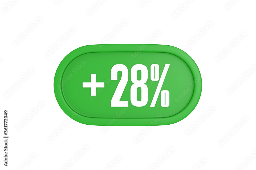 28 Percent increase 3d sign in green color isolated on white background, 3d illustration. 28 Percent increase 3d sign in green color isolated on white background, 3d illustration.