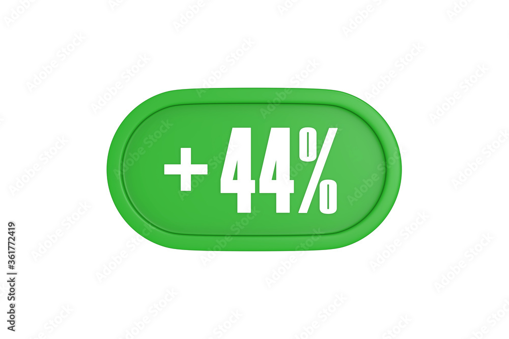 44 Percent increase 3d sign in green color isolated on white background, 3d illustration. 44 Percent increase 3d sign in green color isolated on white background, 3d illustration.