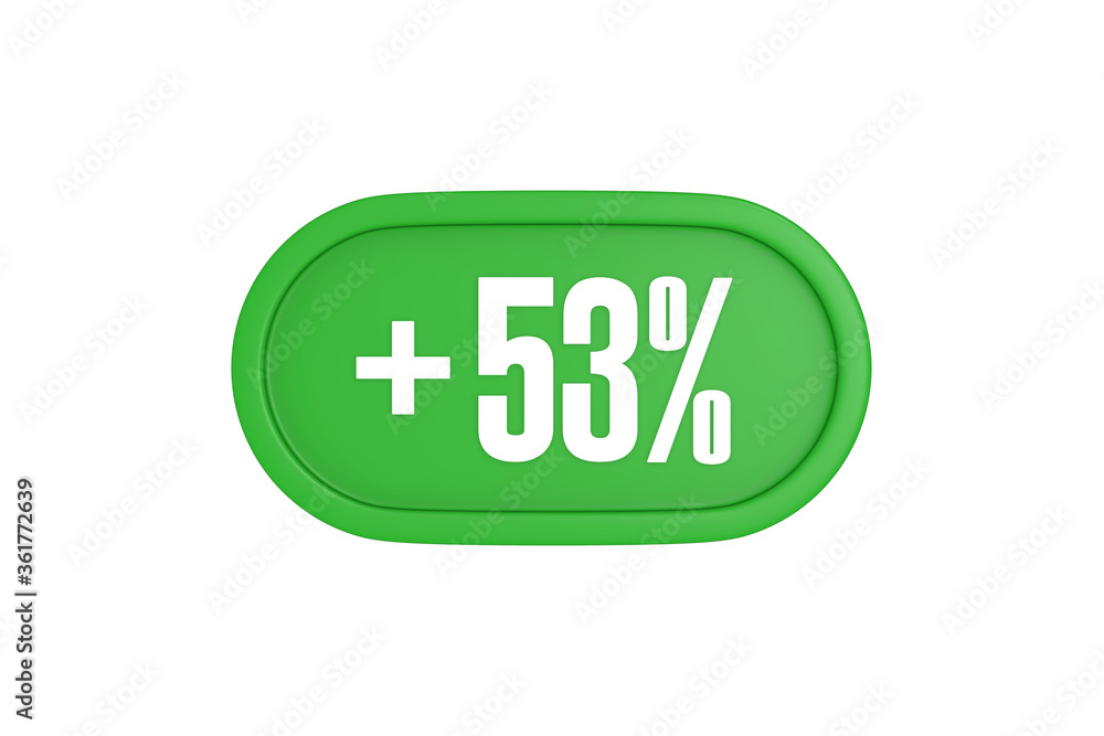 53 Percent increase 3d sign in green color isolated on white background, 3d illustration. 53 Percent increase 3d sign in green color isolated on white background, 3d illustration.