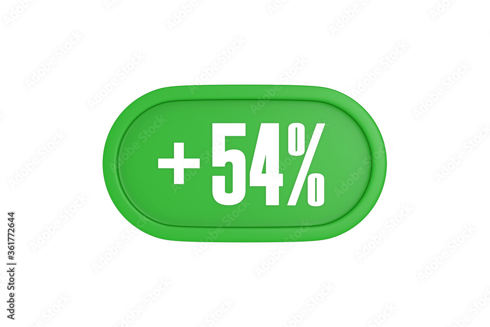 54 Percent increase 3d sign in green color isolated on white background, 3d illustration. 54 Percent increase 3d sign in green color isolated on white background, 3d illustration.
