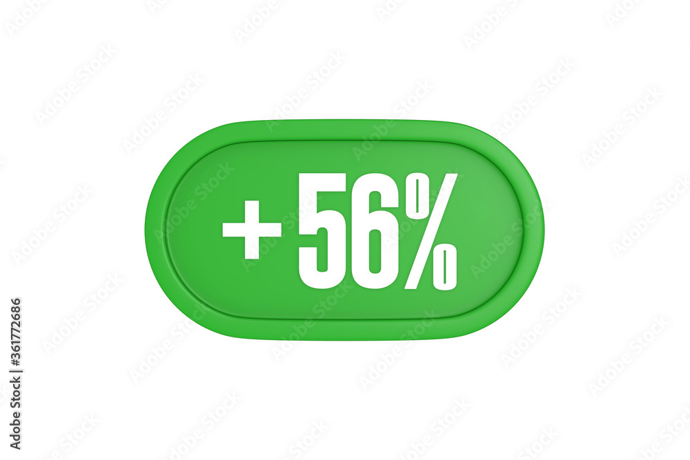 56 Percent increase 3d sign in green color isolated on white background, 3d illustration. 56 Percent increase 3d sign in green color isolated on white background, 3d illustration.
