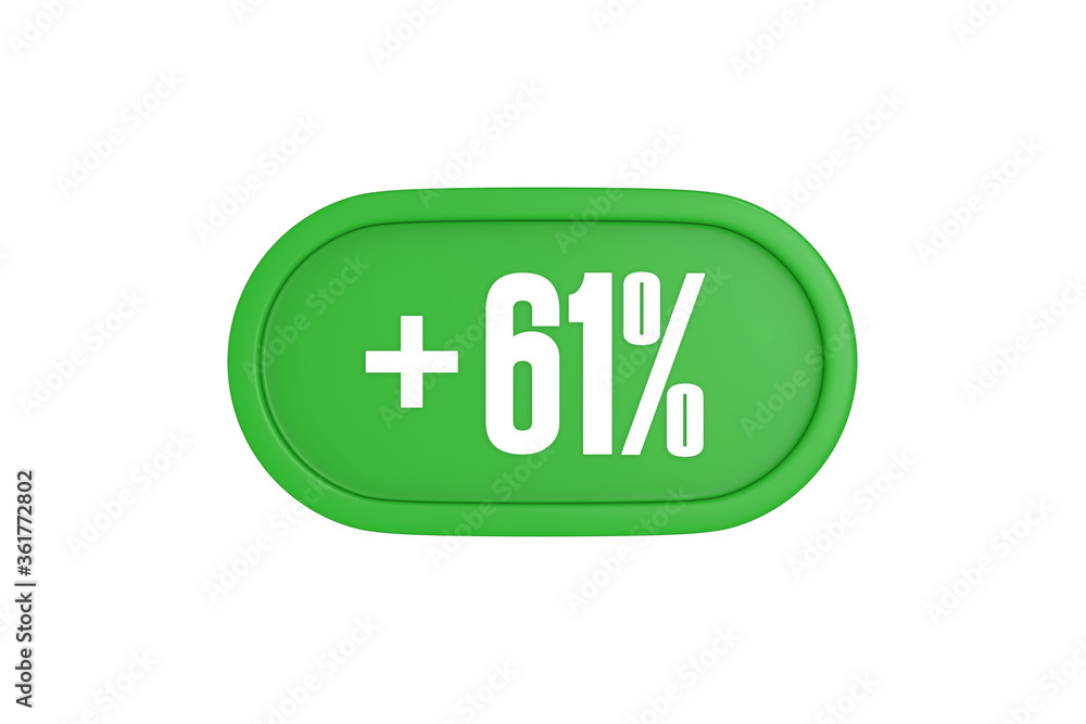 61 Percent increase 3d sign in green color isolated on white background, 3d illustration. 61 Percent increase 3d sign in green color isolated on white background, 3d illustration.