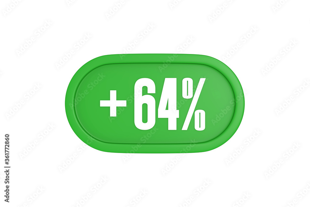 64 Percent increase 3d sign in green color isolated on white background, 3d illustration. 64 Percent increase 3d sign in green color isolated on white background, 3d illustration.