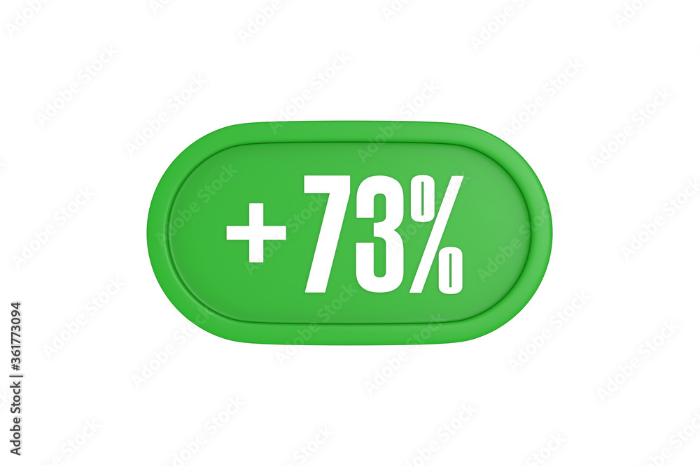 73 Percent increase 3d sign in green color isolated on white background, 3d illustration. 73 Percent increase 3d sign in green color isolated on white background, 3d illustration.