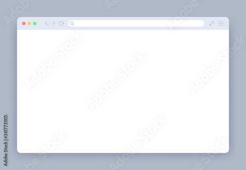 Browser window. Blank web interface mock screen internet webpage mockup. Website blank frame tab page elements vector template. Empty network page with border and icons for computer, laptop.
