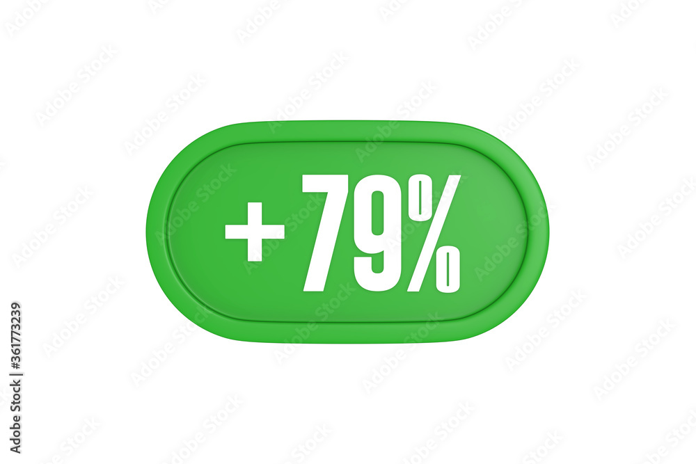 79 Percent increase 3d sign in green color isolated on white background, 3d illustration. 79 Percent increase 3d sign in green color isolated on white background, 3d illustration.