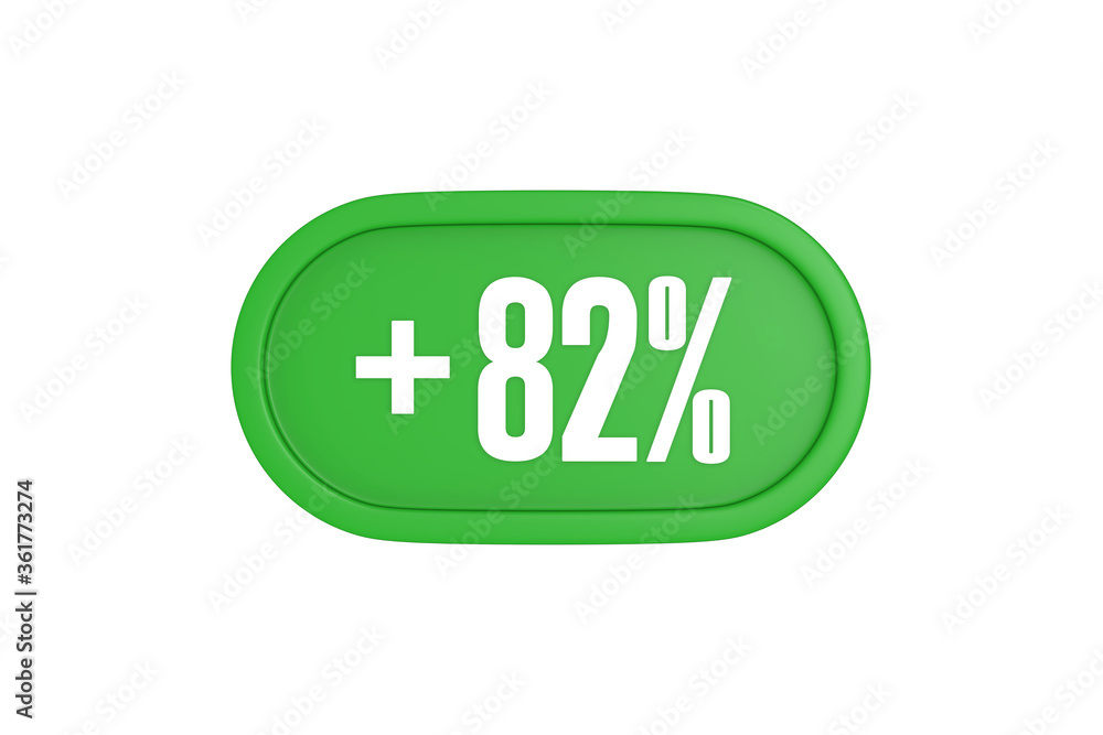 82 Percent increase 3d sign in green color isolated on white background, 3d illustration. 82 Percent increase 3d sign in green color isolated on white background, 3d illustration.