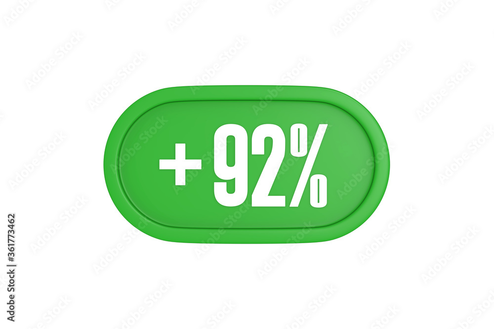 92 Percent increase 3d sign in green color isolated on white background, 3d illustration. 92 Percent increase 3d sign in green color isolated on white background, 3d illustration.