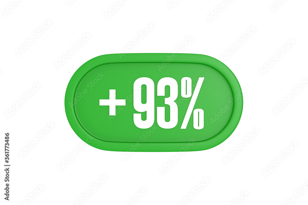 93 Percent increase 3d sign in green color isolated on white background, 3d illustration. 93 Percent increase 3d sign in green color isolated on white background, 3d illustration.