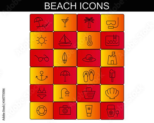Set Beach Icons summer, vacation, travel