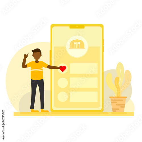 Vector illustration concept of Favorite food or restaurant in delivery application. Creative flat design for web banner, marketing material, business presentation, online article .